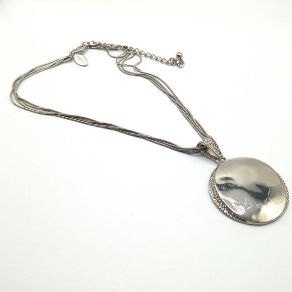 Chico’s Silver Tone Pave Rhinestone Pendant Necklace Multi Snake Chain - Picture 4 of 9